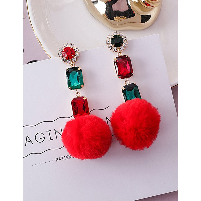 LRC Anting Tusuk Fashion Fuzzy Ball Decorated Earrings