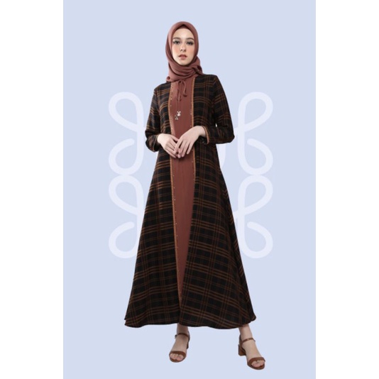 Abaya hikmat terbaru  A3385  brown dan green size S M L XL ( harga diskon )