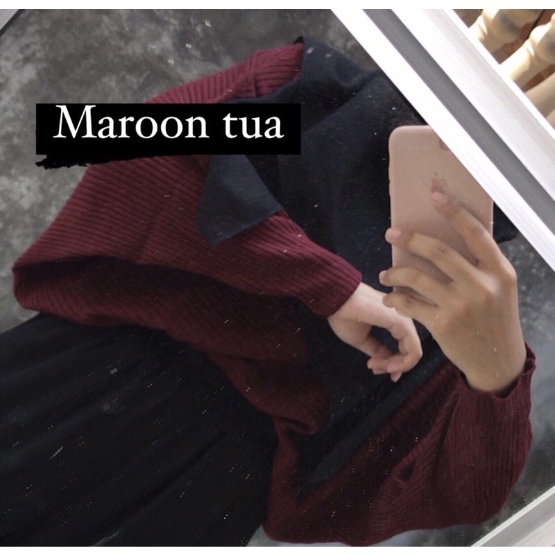 batwing sweater atasan rajut blouse rajut-Sweater Maroon tua