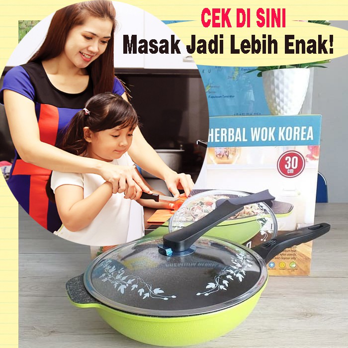 Wajan Anti Lengket Premium Herbal Wok Korea 30 cm Jagoo Penggorengan Tanpa Minyak Serbaguna