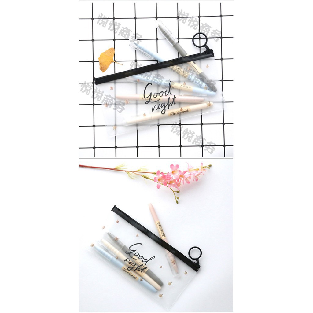 [NEW] Kotak Pensil Tempat Pensil Zip Transparan Motif Karakter Love Tempat Kosmetik Zipper