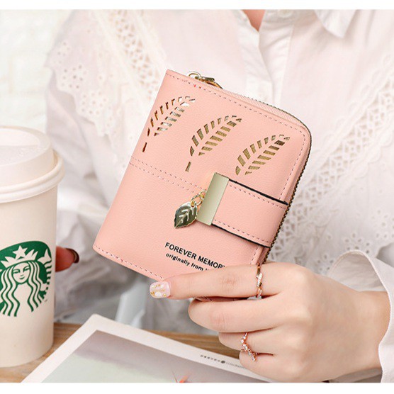 DOMPET LIPAT WANITA IMPORT KULIT KECIL MOTIF DAUN MURAH CONCA MINI KOIN KARTU PREMIUM KOREA TERBARU