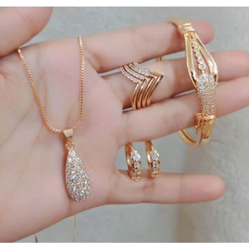 1set full perhiasan wanita titanium lapis emas 24k anti luntur