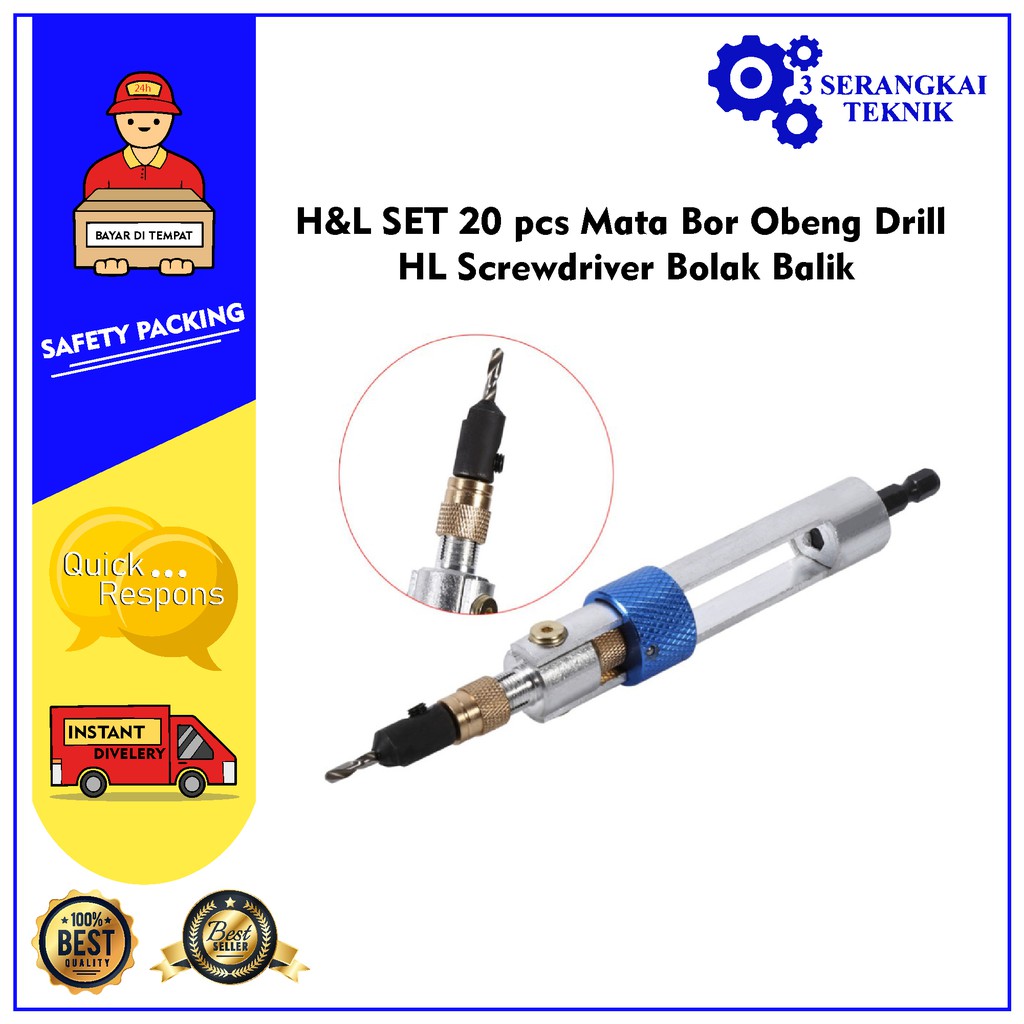 H&amp;L SET 20 pcs Mata Bor Obeng Drill HNL HL Screwdriver Bolak Balik