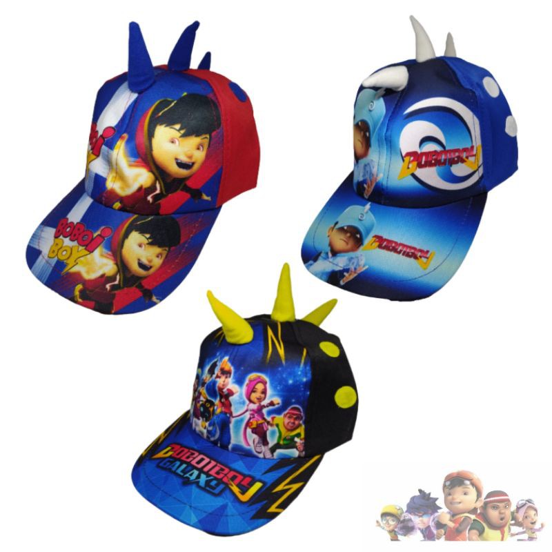 Topi anak / topi balita karakter boboiboy tanduk printing terbaik