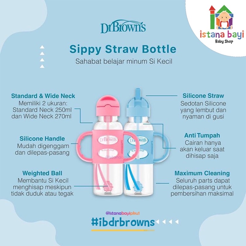 Dr.Brown's Sippy Straw Bottle 8oz/9oz- Botol Anak