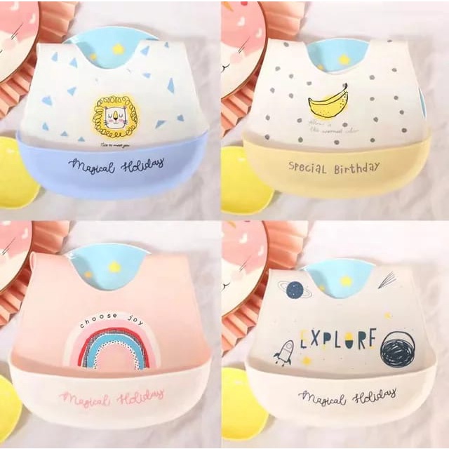 Slabber bayi silikon / Celemek makan bayi anti air / Baby bib silicone