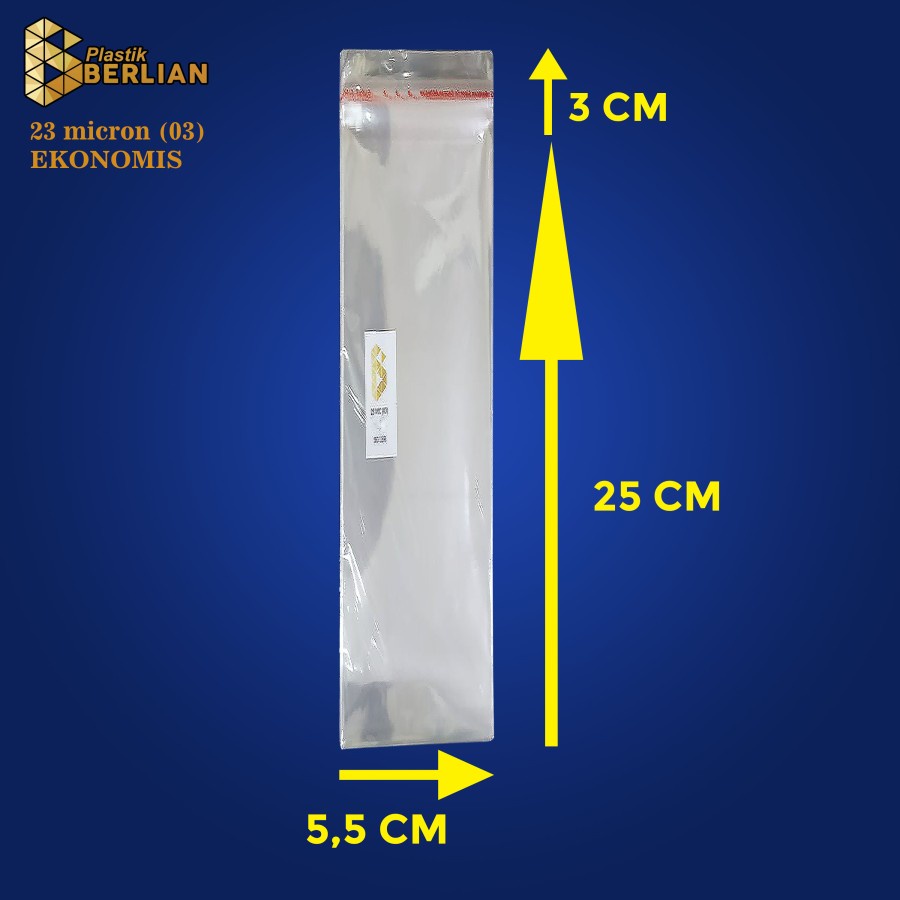 

5,5 x 25 cm Plastik OPP EKONOMIS 23micron (100 lbr) (lem/seal)