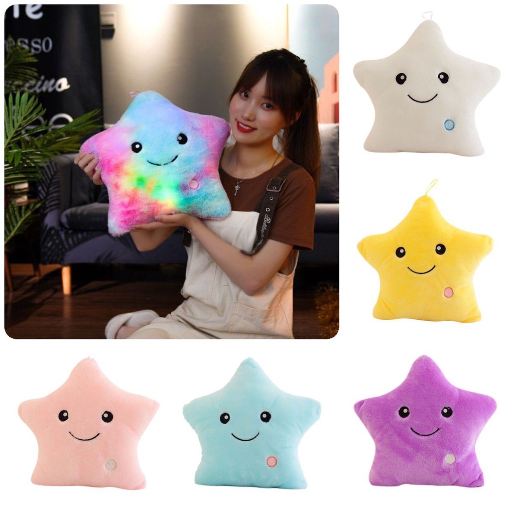 Led Bercahaya Bercahaya Warna-Warni Bintang Bantal Boneka Mainan Mewah Bantal Hadiah Anak