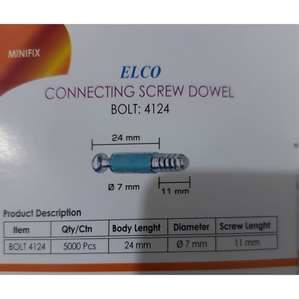 Sekrup Minifix Huben SF 6536-11 / Connecting Screw Dowel / Minifix Elco 4124