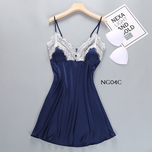 [PRODUK TERLARIS] NIGHTGOWN HOMEDRESS BAJU TIDUR SEXY LINGERIE SATIN NAVY NG04C