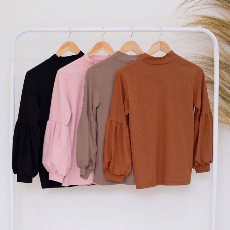 H&M Kaos Semi Balon Bahan RIB / pakaian fashion perempuan
