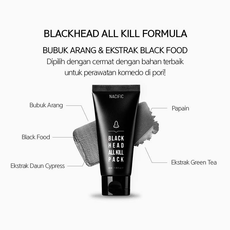 Nacific Blackhead All Kill Pack 40ml Full Size Free Kill Brush BPOM