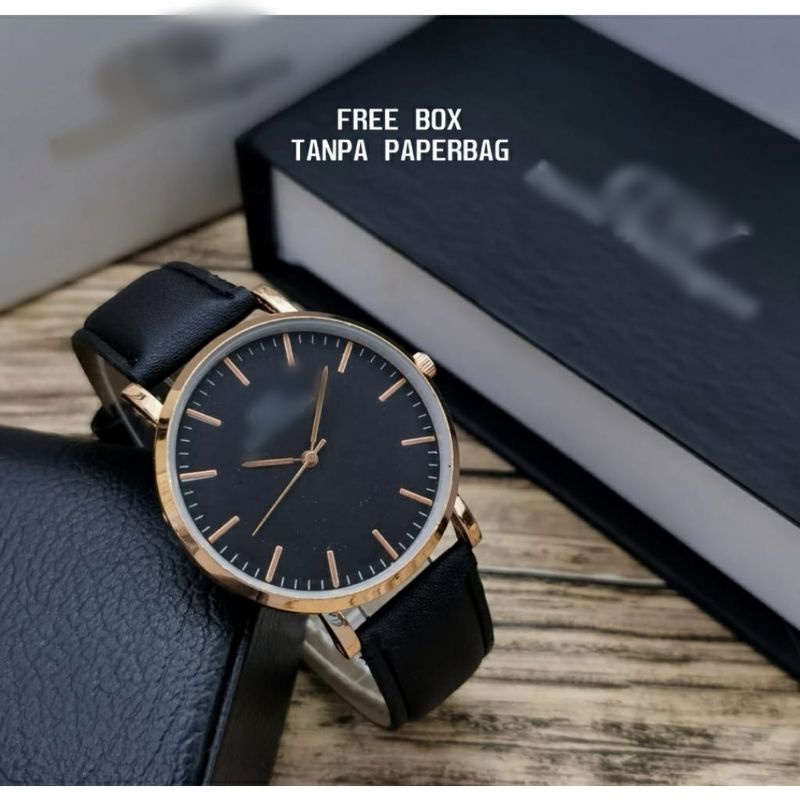 JAM TANGAN PRIA WD KULIT PREMIUM KUALITI FREE BOX DAN PAPERBAGS DIAMETER 4.2CM||JAMTANGAN FASHION PRIA-NEW HITAMROSE