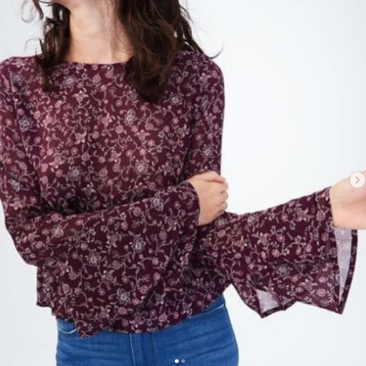 Aeropostale Long Bell Sleeve Floral Ruffle Top Original