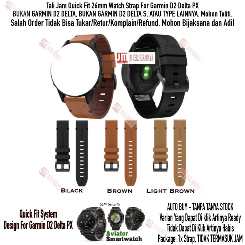 Tali Jam 26mm Quick Fit Watch Strap Garmin D2 Delta PX - Leather Strip