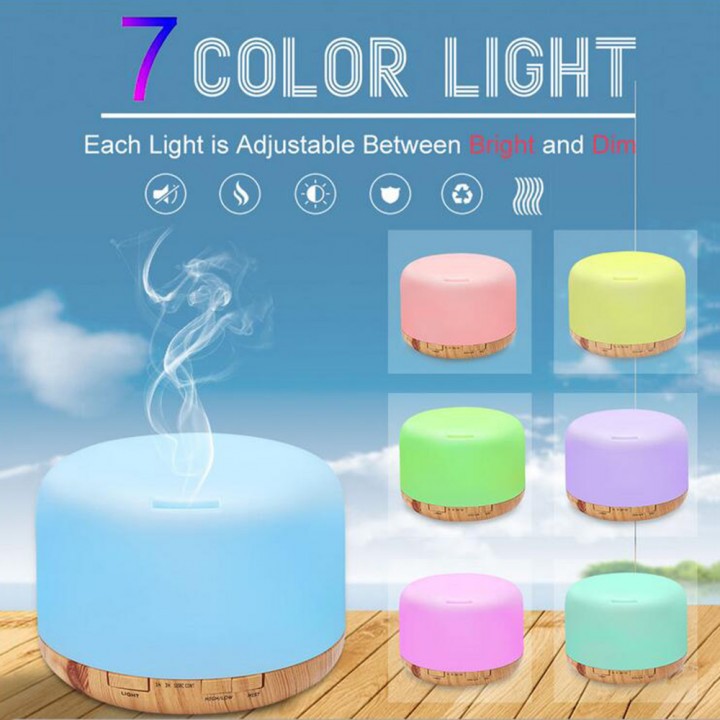 H26 - Wooden Humidifier Aroma Diffuser 7 Color LED Light 500ml