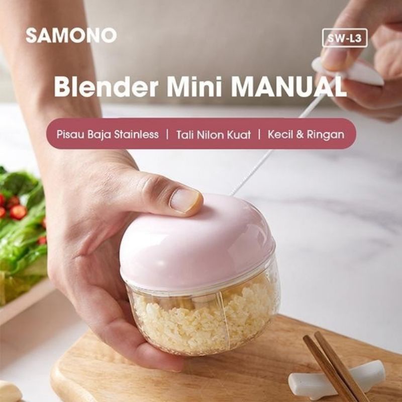 SAMONO SW-L3 0.2L MINI MANUAL GARLIC CHOPPER WITH STAINLESS STEEL KNIVES