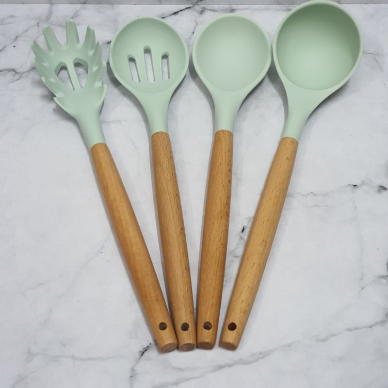 wooden silicone spatula cooking utensil soup and pasta set