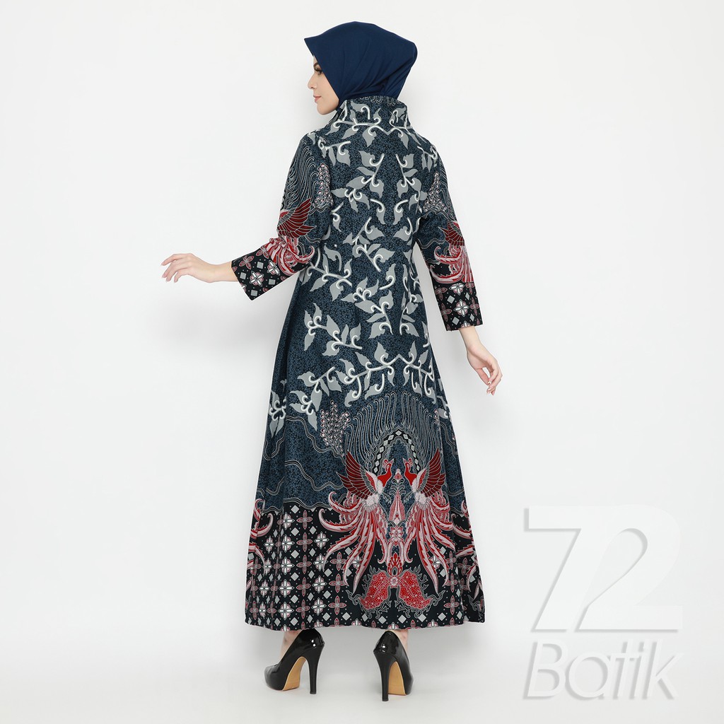 ALONSO GAMIS BATIK PREMIUM FULL TRIKOT LONG DRESS NAVY BIRU DONGKER KATUN PRIMISSIMA 725117 CAP 72