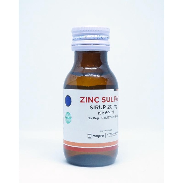 Zinc Sulfate Mepro 20 mg/5 mL Sirup 60 mL - Pelengkap Pengobatan Diare Anak [Botol 60 mL]