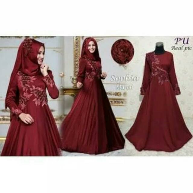 Baju Muslim Wanita Gamis Talen Busana Lebaran Warna Maroon