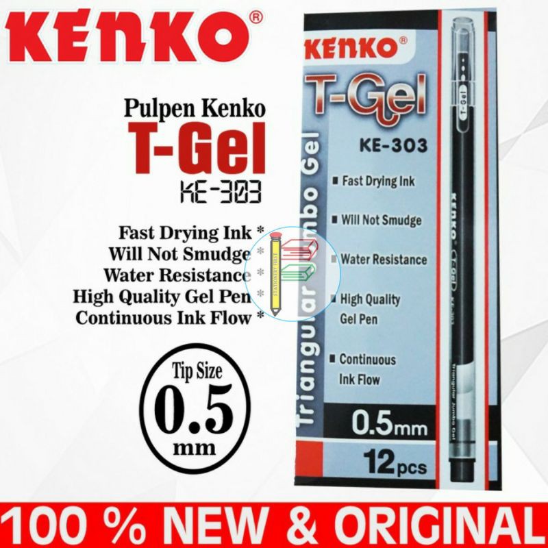 Gel Pen Pulpen Kenko T-Gel KE-303 Triangular Jumbo Gel per Lusin