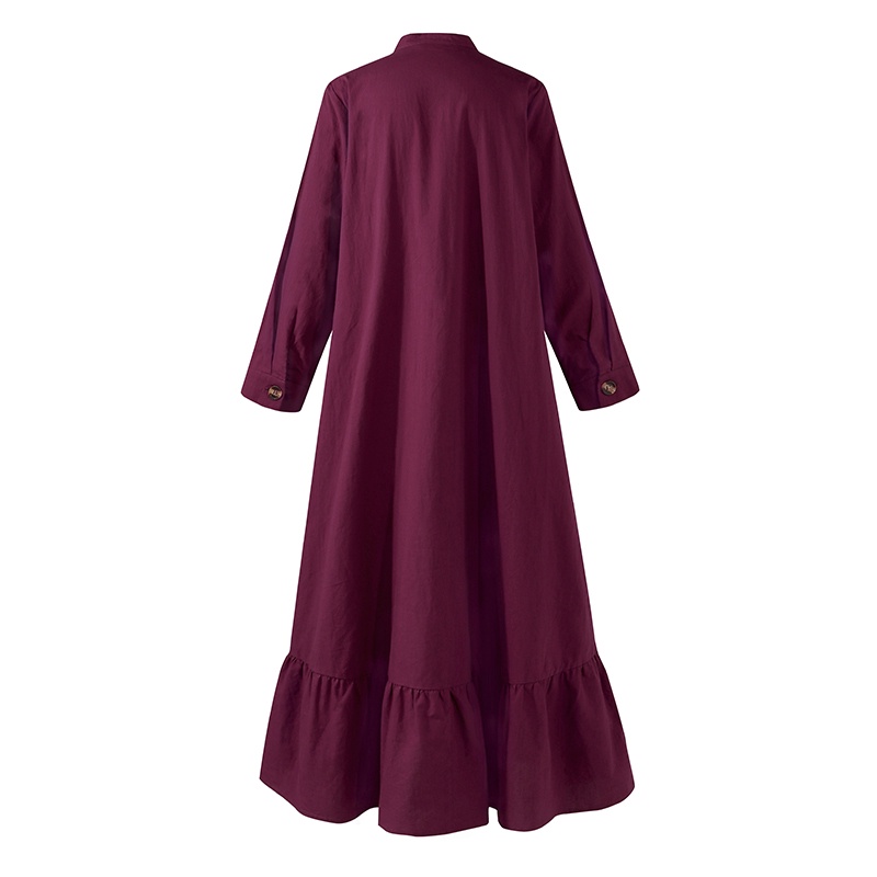 ZANZEA Women Long Sleeve Button Down Loose Flounce Hem Maxi Dresses