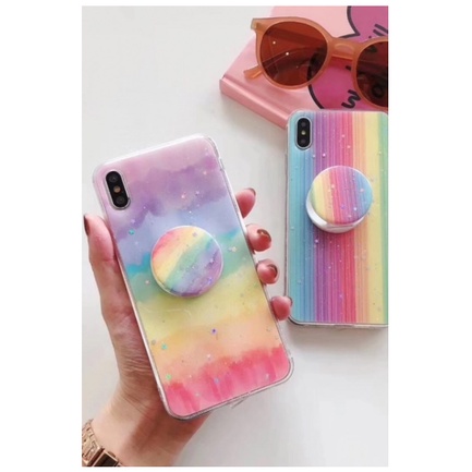 Fashion warna rainbow silikon Pop socket 6 6S 6+ 6S+ 7 8 SE 7+ 8+ X Xs Xr 11 Pro Max FH07