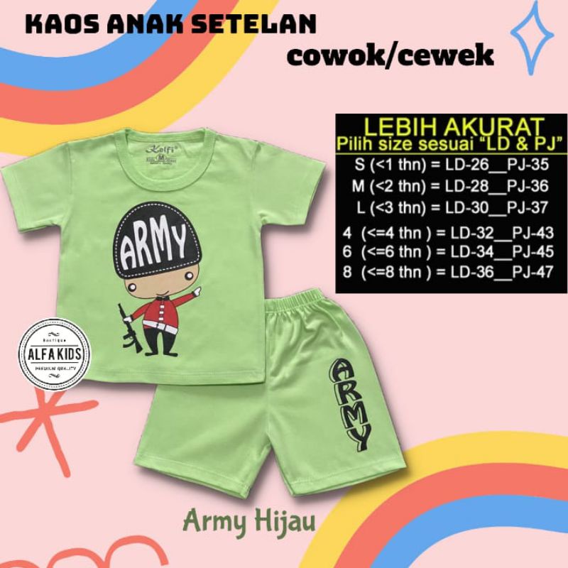 setelan baju anak cowok cewek  baju murah army hijau