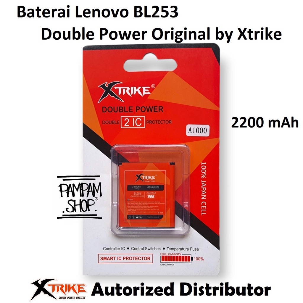 Baterai Xtrike Double Power Original Lenovo BL253 A1000 A2010 A2580 A2860 Batre Batrai Battery Ori