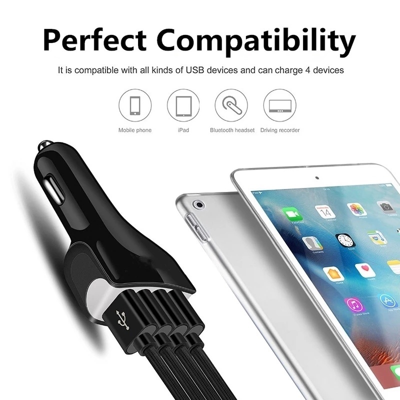 1 Pcs 4 Ports Car Charger USB 3.0 Fast Charging Sub-Device Charging Adapter