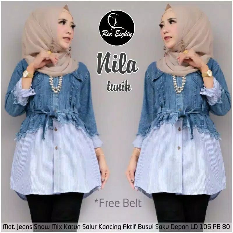 NILA TUNIK / JEANS SNOW MIX KATUN SALUR / FREE BELT
