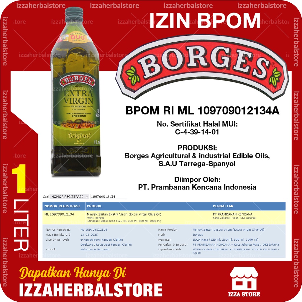 BORGES EXTRA VIRGIN OLIVE OIL Minyak Zaitun Isi 1 Liter Solusi Obat Kanker Kulit Pilihan TERBAIK