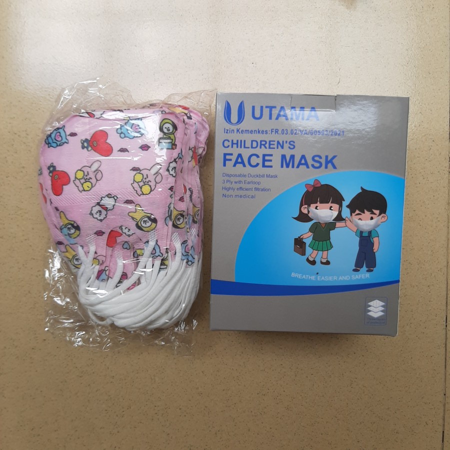 Masker Duckbill BT21 BT5 Anak 3 Ply Warna Warni