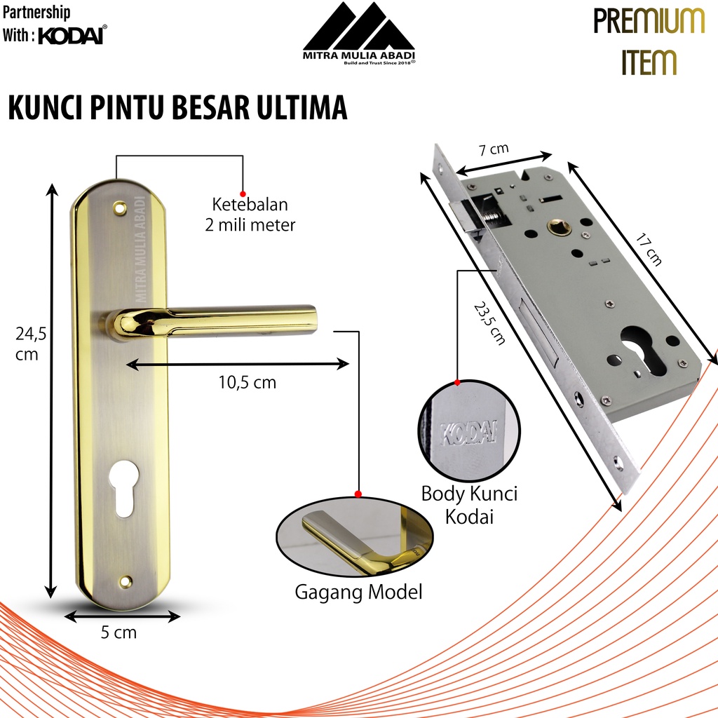 Kunci Pintu Besar GOLD Ultima by KODAI | Full Set