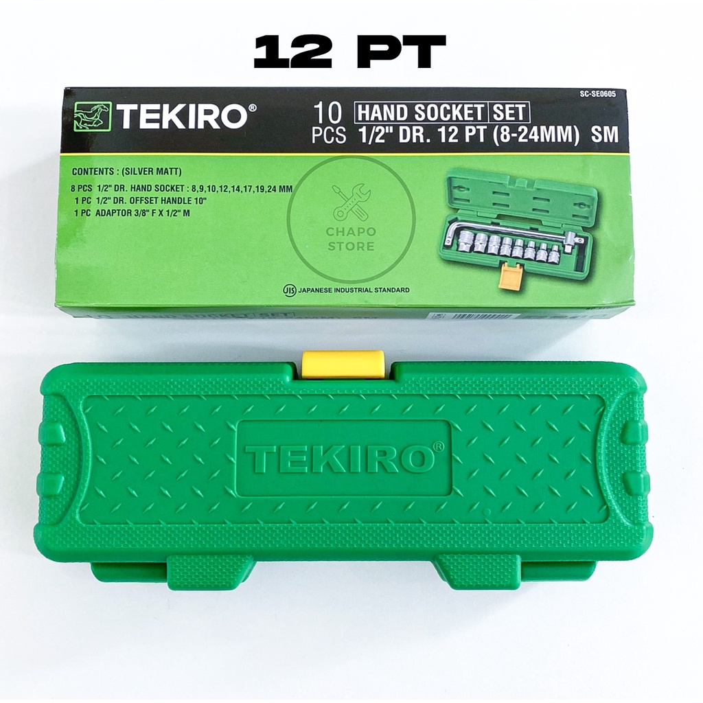 Tekiro kunci sok sock shock socket set 10pcs 1/2&quot; inch DR 6 PT 12 PT 8 - 24 mm hand socket set tekiro