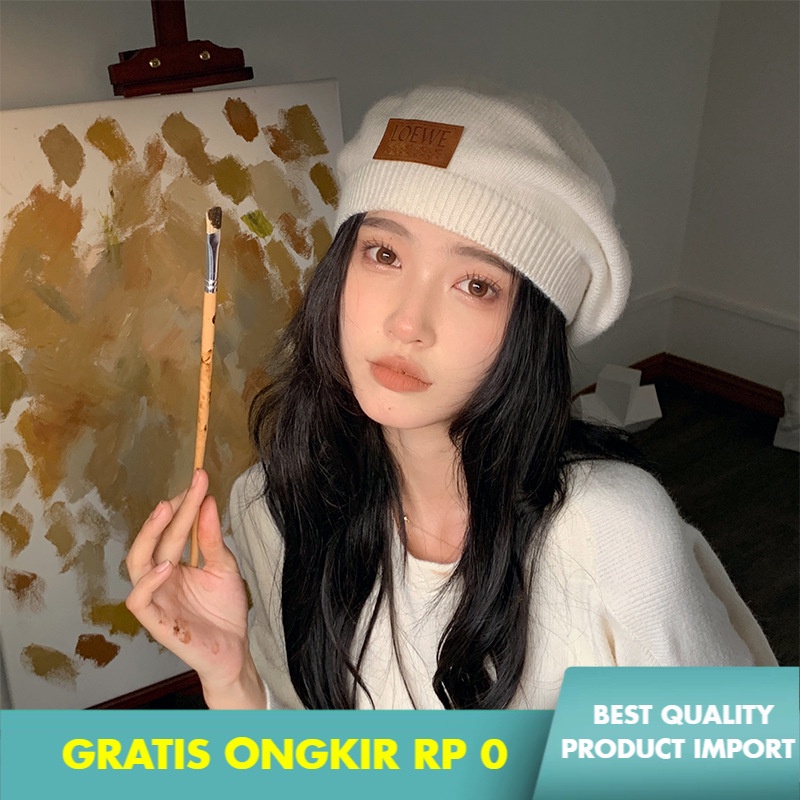 Topi Baret Fashion Wanita Wol Rajutan Putih Kain Baret Wanita  musim Gugur    In Tren  Korea Besar L