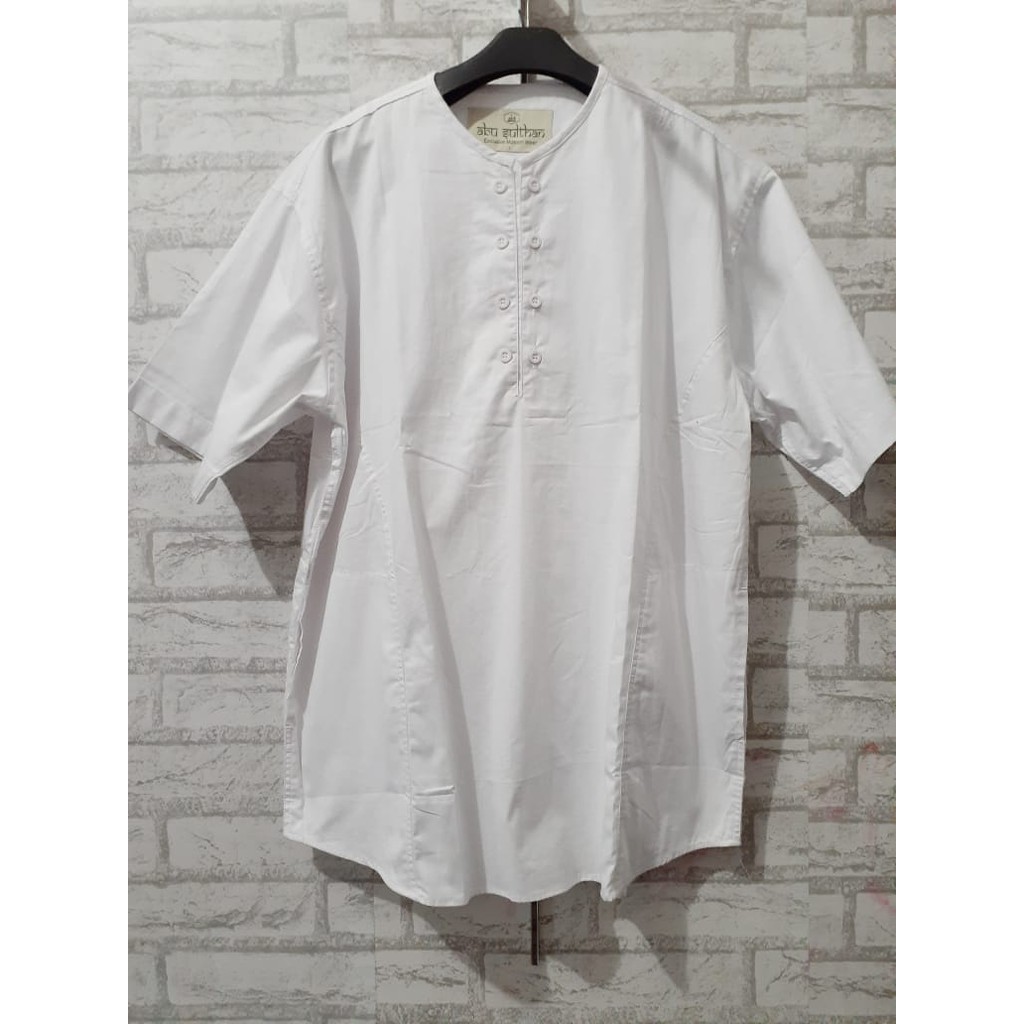  Baju  Koko Putih polos  dewasa lengan pendek bahan katun  