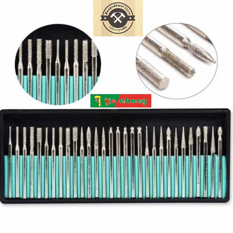 Mata Bor Tuner 30 in 1 Cuner 2.3mm 30pcs set Mini Drill Ukir Pahat Grafir Poles Diamond 30in1 30 pcs