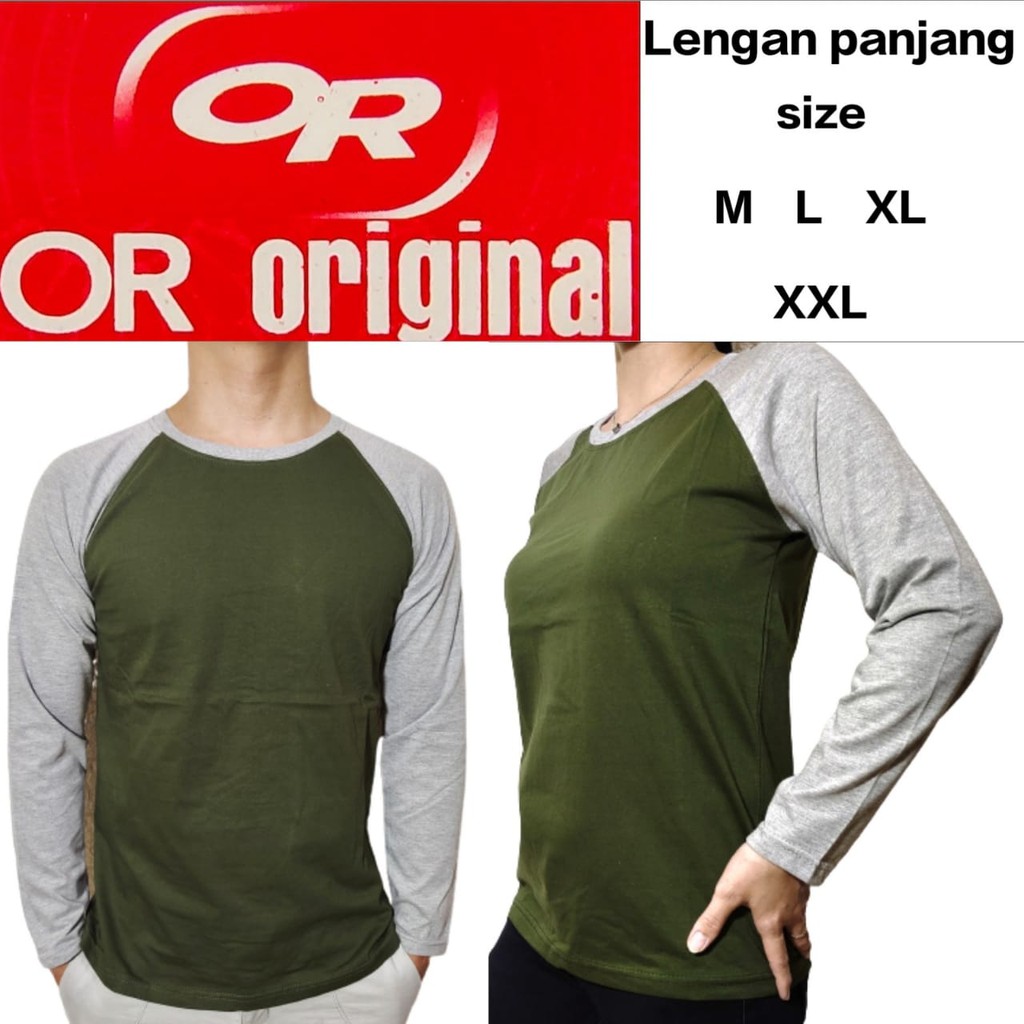 kaos polos raglan hijau army lengan abu Misty panjang M L XL XXL