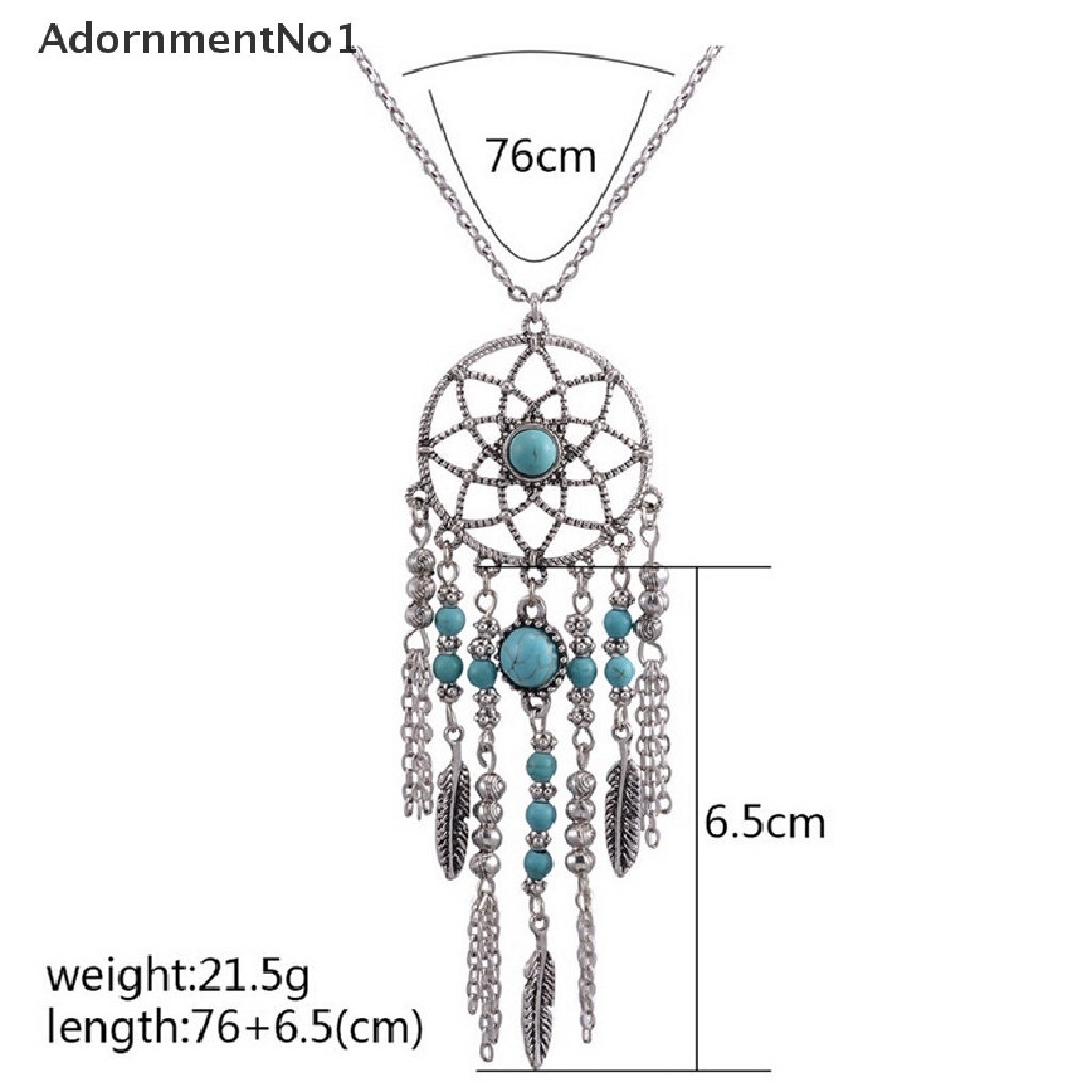 (AdornmentNo1) Kalung Rantai Panjang Liontin Dream Catcher Aksen Rumbai Gaya Vintage Bohemia Untuk Wanita