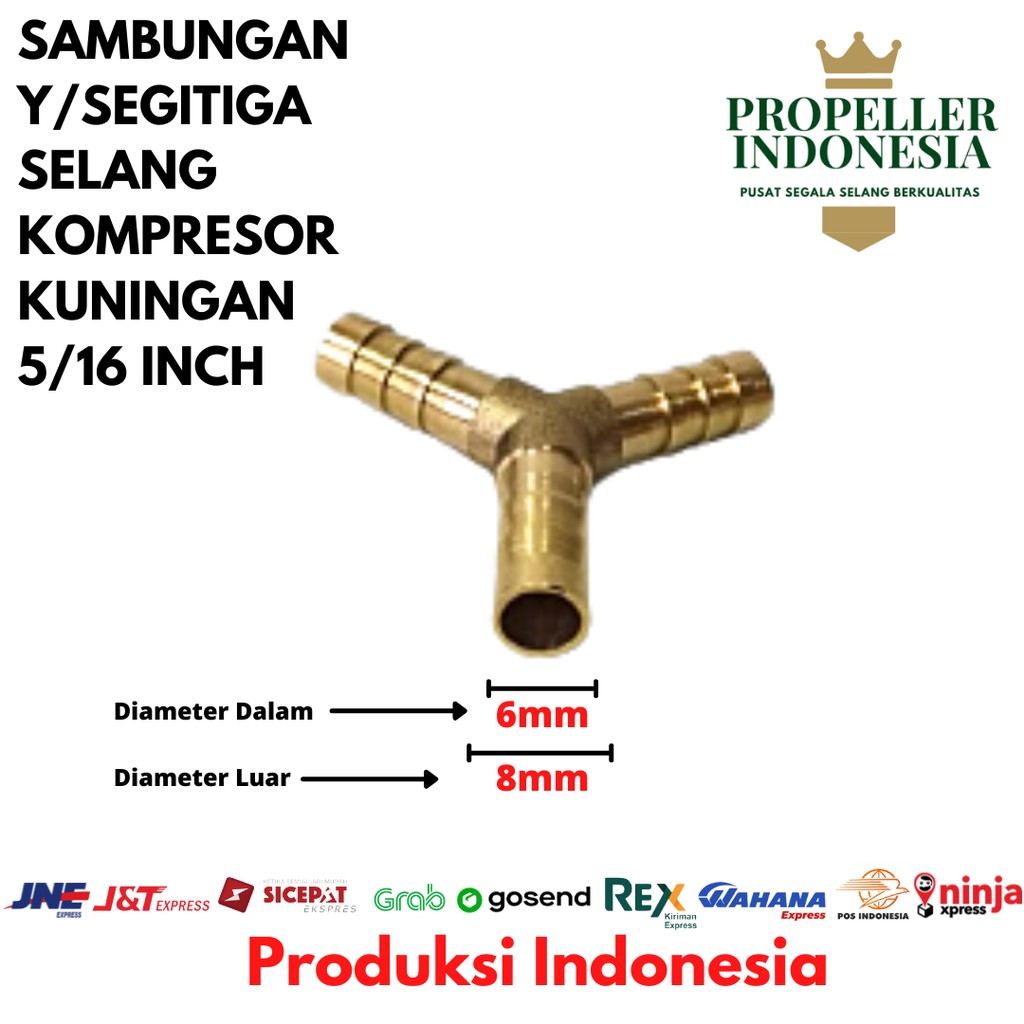 Sambungan Selang Kompresor Kuningan Y Segitiga 5/16Inch Neple 3 Cabang 8mm Sambungan Selang Angin