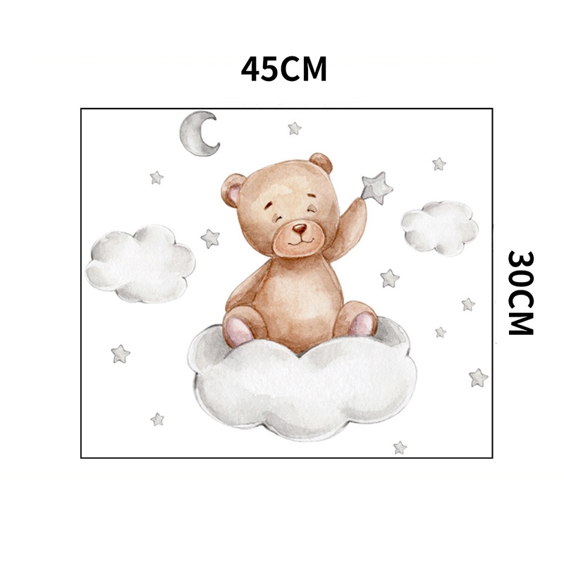 Stiker Dinding Decal Desain Kartun Bear Moon Cloud Star Bahan Pvc Untuk Kamar Anak