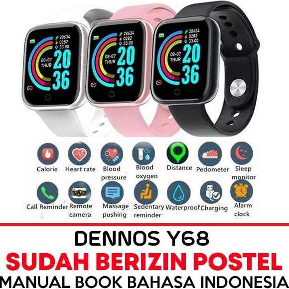 Dennos D20 Smart watch Y68 Tahan Air IP68 Monitor Denyut Jantung