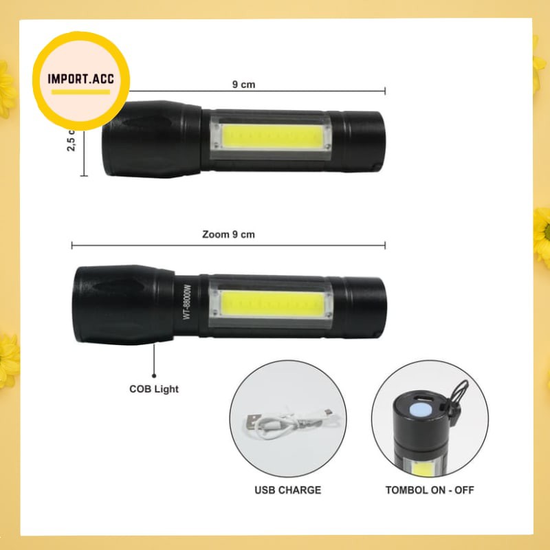 Senter Mini XPE Led COB Cas Usb Charger / Senter  Jarak Jauh [import]