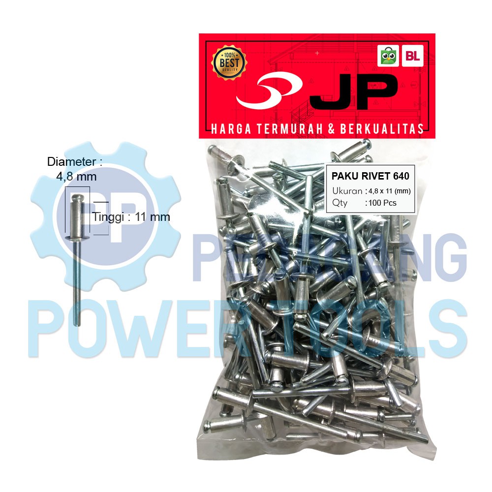 PAKU RIVET 4.8 X 11 MM 640 BLIND RIPET RIFET TEMBAK ALUMINIUM 100 PCS