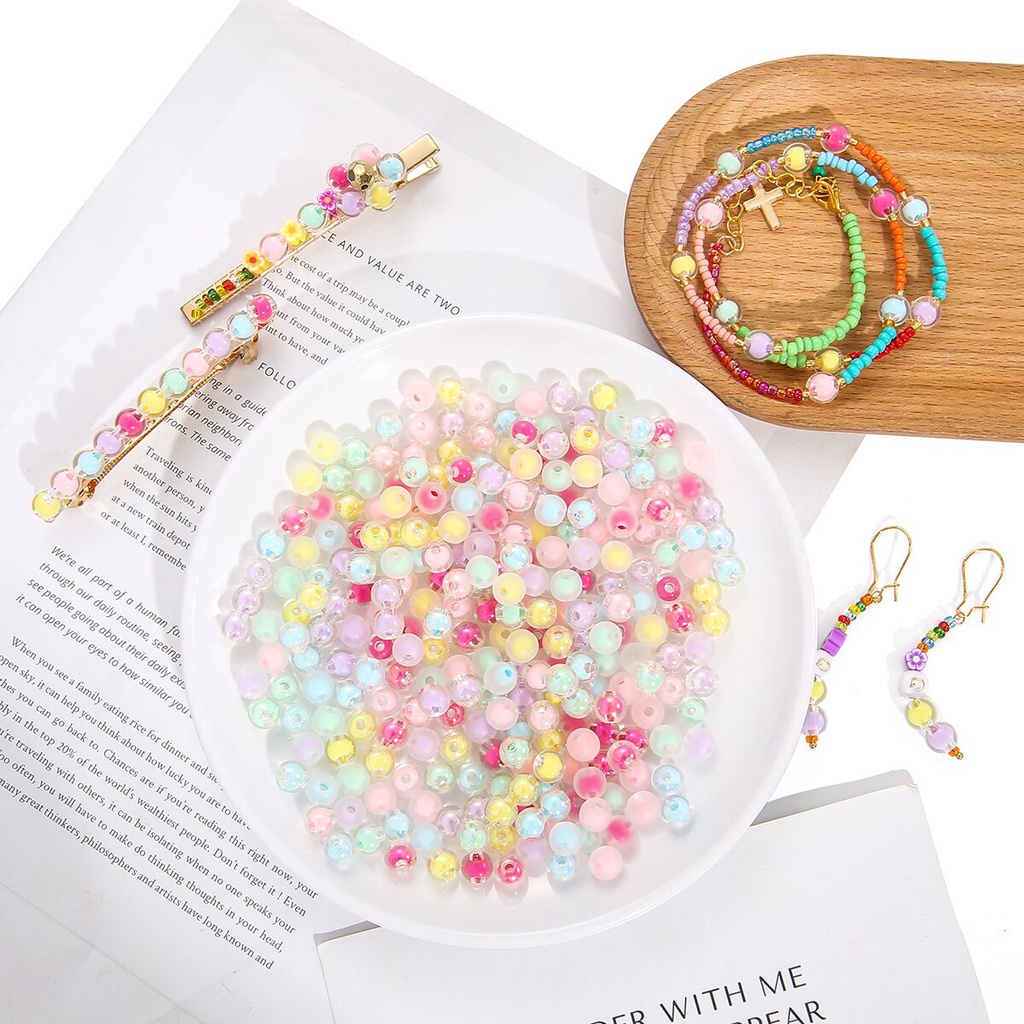 110pcs Fashion Frosted Matte Candy Colors Plastic Acrylic Round Beads For Bracelet Necklace Earring Making DIY Jewelry Findings