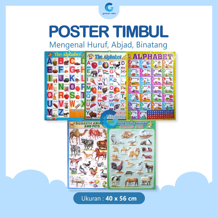 Poster Timbul Anak Edukasi Mengenal Huruf Abjad dan Aneka Binatang Hewan
