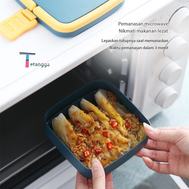 Double-Layer Lunch Box Free Sendok Anti Bocor Dan Anti Percikan Kotak Makan BPA FREE